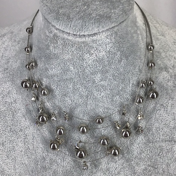 Necklace jewelry silver Tone bead glass Rhinestone - Picture 2 of 8